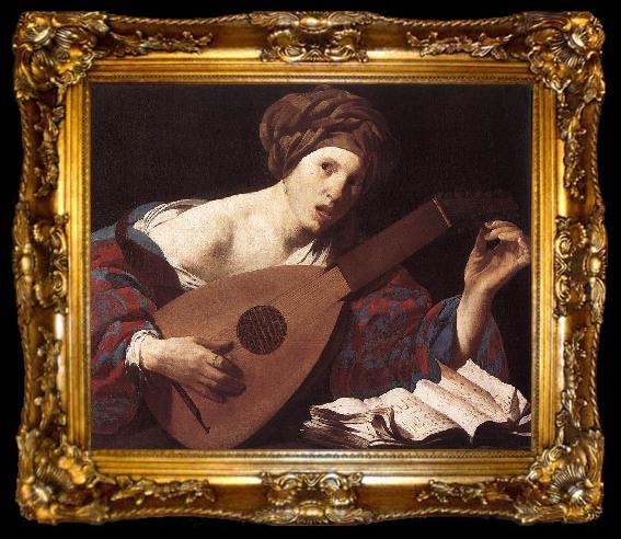 framed  TERBRUGGHEN, Hendrick Woman Playing the Lute dsru, ta009-2